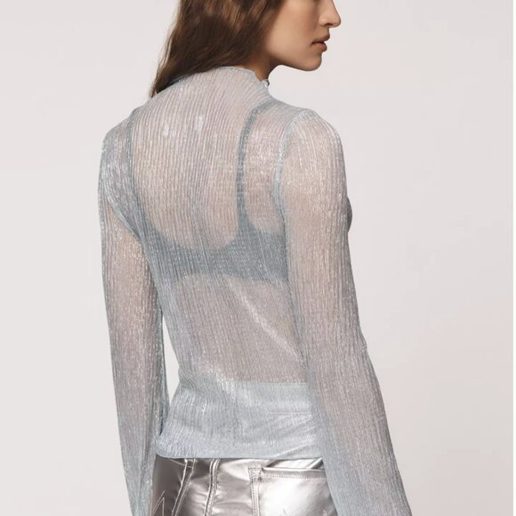 By Anthropologie Long-Sleeve Mock-Neck Metallic Top NWT - Picture 2 of 3